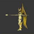Golden Winged Mythical Figure With Ornate Armor And Holding Weapons