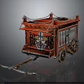 Red Clown Themed Mobile Cart With Decorated Exterior And Wooden Wheels For Carnival Events