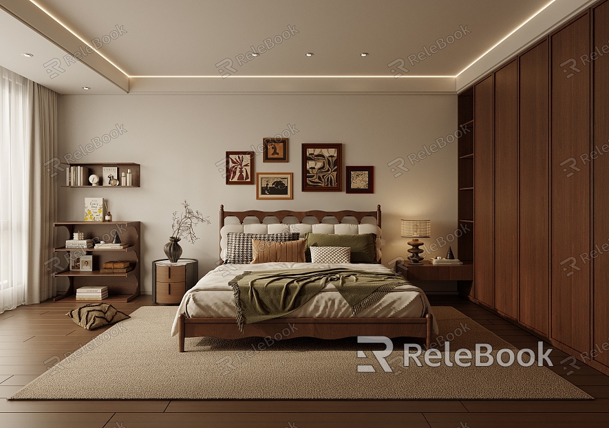 Middle Ancient Bedroom French Retro Bedroom Master Bedroom Second Bedroom Combination Hanging Picture Side Several Silent Wind Bedroom Log Wind model