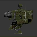 Green Robot Character And Mechanical Creature With Globe Head Cannon Barrel And Legs