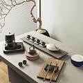 New Chinese Style Tea Set Brush Character Wool Tea Cup Combination 3d model