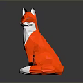 Red Fox Origami Model In Low Poly Style Sitting On Black Surface With Reflection