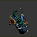 Detailed 3D Game Character With Green Hair In Blue Traditional Outfit Standing Pose