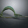 Ancient Bronze Curved Household Item With Spiral Decor And Rustic Finish