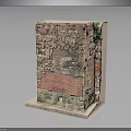 Stone Brick Structure Model With Various Colored Bricks Red Area Graffiti Base And Green Plants 3d model