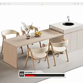 Modern Bar Counter Interior Design with Four Chairs Fruit Bowl Vase and Sink
