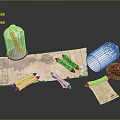 Ancient Scrolls and Antique Map Displayed with Glass Dome and Wooden Container