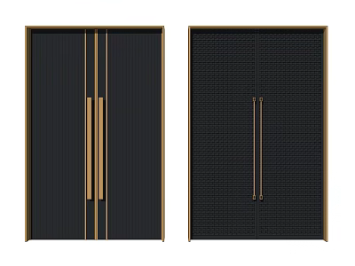 Modern Black Double Doors With Gold Handles And Different Panel Designs 3d model