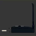 Dark Blue Portable Computer Featuring Open Screen Keyboard Drawer Tray And Small White Device