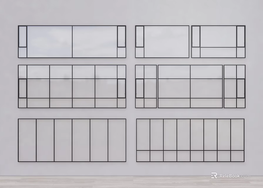 Various Floor-to-Ceiling Windows With Different Frame Styles And Layout Designs 3d model