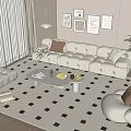 Modern Cream Style Sofa Coffee Table Combination Multi-person Sofa Coffee Table Fruit Plate Sofa Single-person Sofa Leisure Chair 3d model