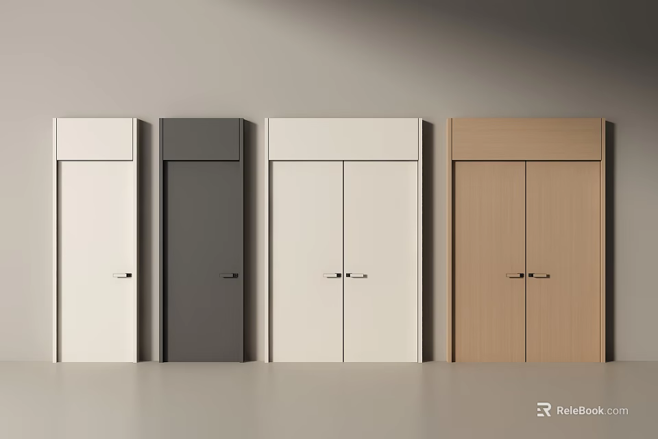 White Dark Gray Light Wood Double Doors Home Interior Design Ideas 3d model 