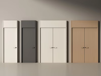 White Dark Gray Light Wood Double Doors Home Interior Design Ideas 3d model
