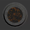 Circular Stone Fire Pit With Glowing Flame Pattern And Masonry Design