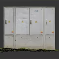 Outdoor Electrical Control Cabinet With Warning Signs And Grass Base