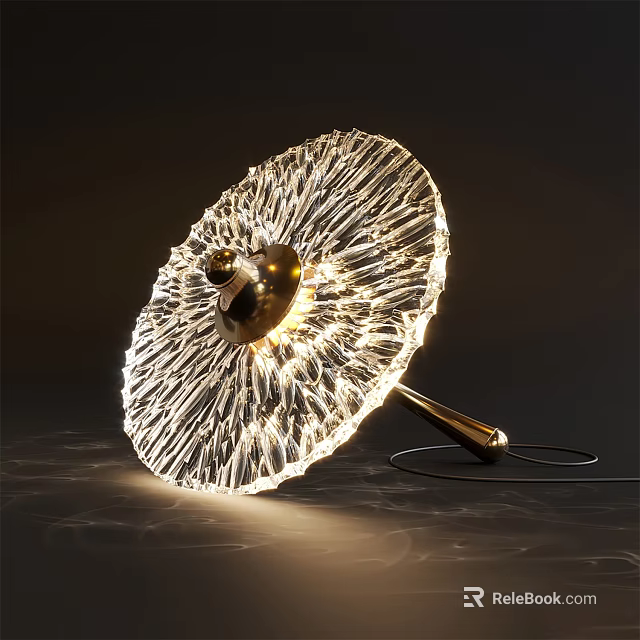 Unique Shaped Abstract Table Lamp With Radiant Light Lines And Modern Artistic Brass Base 3d model 