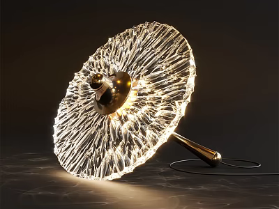 Unique Shaped Abstract Table Lamp With Radiant Light Lines And Modern Artistic Brass Base 3d model
