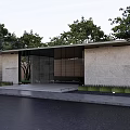 Modern Entrance Gate With Glass Door Stone Wall And Surrounding Trees