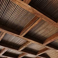 Wooden Ceiling With Beams And Slatted Panels