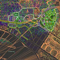 Urban City Aerial View Planning With High Rise Buildings Green Spaces Sports Field And Roads