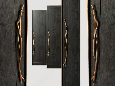 Elegant Brass Door Handles On Dark Wooden Cabinet Doors Various Designs 3d model