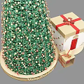 Shopping Mall Lobby Featuring Large Christmas Tree Ornaments Gift Boxes And Merry Christmas Sign