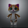 Cute Cartoon Orange Striped Cat with Pink Ears Green Eyes White Paws Standing Pose