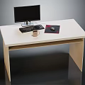 Light Colored Office Desk With Computer Monitor Keyboard Coffee Mug And Mouse Pad