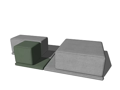Modern Sofa Stools With Gray And Green Upholstery In Cube Shapes 3d model