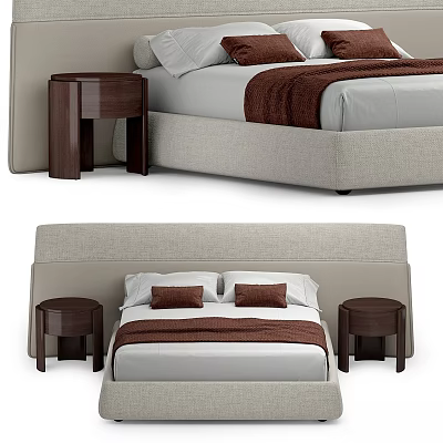 Modern Double Bed Cabinet Bedding Pillows 3d model