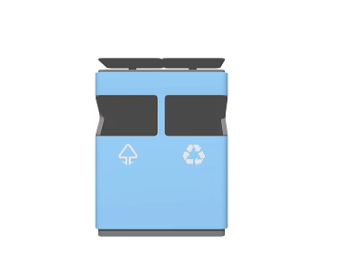 Public Facility Blue Double Compartment Trash Bin With Recycling And Waste Sorting Symbols 3d model