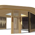 Modern Wooden Pergola Featuring Hexagonal Top Circular Opening And Lattice Panels