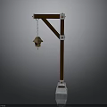 Outdoor Lamp Post Design With Extended Arm Copper Lantern And White Base