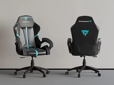 Ergonomic Empire Gaming Chairs Gray And Black With Teal Accents And Logo Design 3d model
