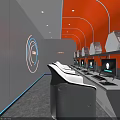 Modern Internet Cafe Interior With Gaming Computers Ergonomic Seats Orange Accents And Lighting
