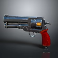 Classic Revolver With Red Grip And Silver Metal Cylinder Loaded Bullet