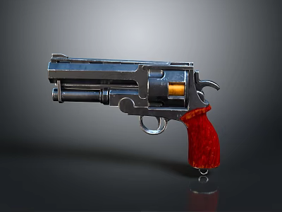 Classic Revolver With Red Grip And Silver Metal Cylinder Loaded Bullet 3d model