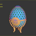 Unique Blue Egg Shaped Decorative Furniture With Gold Accents Geometric Pattern And Base Stand