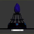 Futuristic Flame Shaped Structure With Circular Base Blue Purple Lights And Black Chain Details