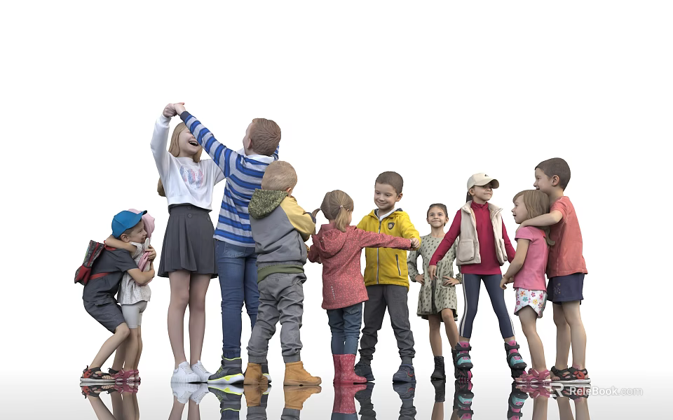 Playful Group of Adults and Children Standing Together in Joyful Interaction 3d model 
