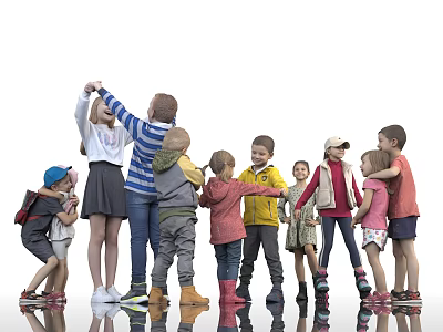 Playful Group of Adults and Children Standing Together in Joyful Interaction 3d model