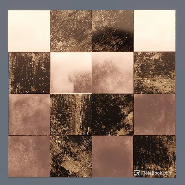 Textured Square Tile Background Wall with Various Brown Beige Tones for Interior Decor 3d model