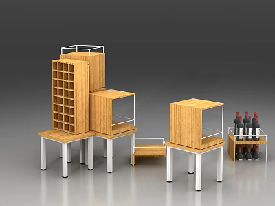 Wooden Wine Racks with Modern Tiered Structure and Wine Bottles Display for Home Bar 3d model