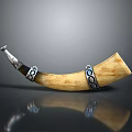 Ivory Colored Decorative Ornament Piece With Silver Bands And Blue Accents