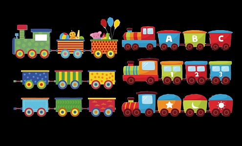 Modern 2D children's toy small train silhouette 3d model