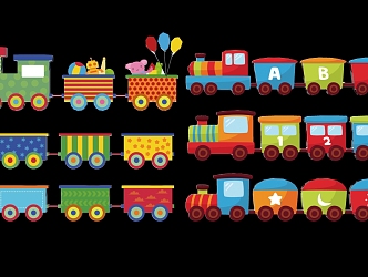 Modern 2D children's toy small train silhouette 3d model