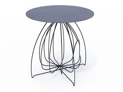 Modern Minimalist Dining Table With Gray Round Tabletop And Black Wire Metal Legs 3d model