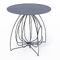 Modern Minimalist Dining Table With Gray Round Tabletop And Black Wire Metal Legs