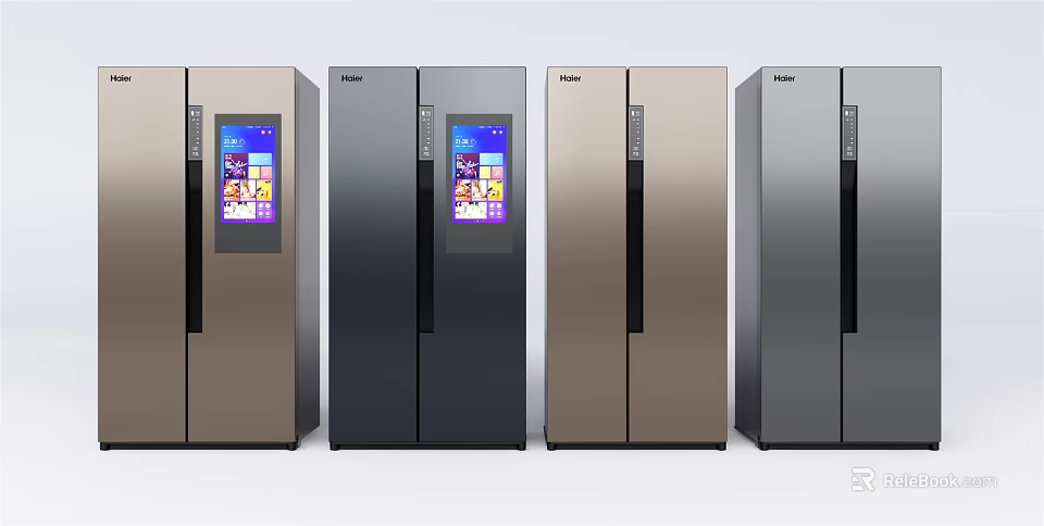 Haier Smart Refrigerators With Digital Display Screens And Various Modern Color Designs 3d model 