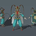Game and Movie Character with Blue Outfit Ornate Headdress Cape and Traditional Mask Design
